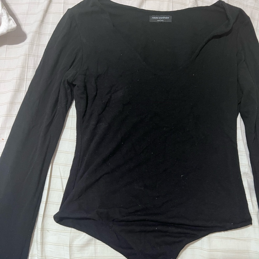 Naked wardrobe v neck Black Long Sleeve Top